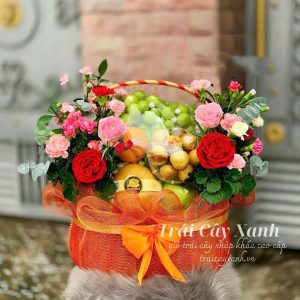 Giỏ Trái Cây Nhập Và Hoa Tươi Tone Cam - TCX001