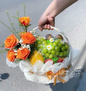 Giỏ Trái Cây Nhập Và Hoa Tươi Hồng Cam - TCX010