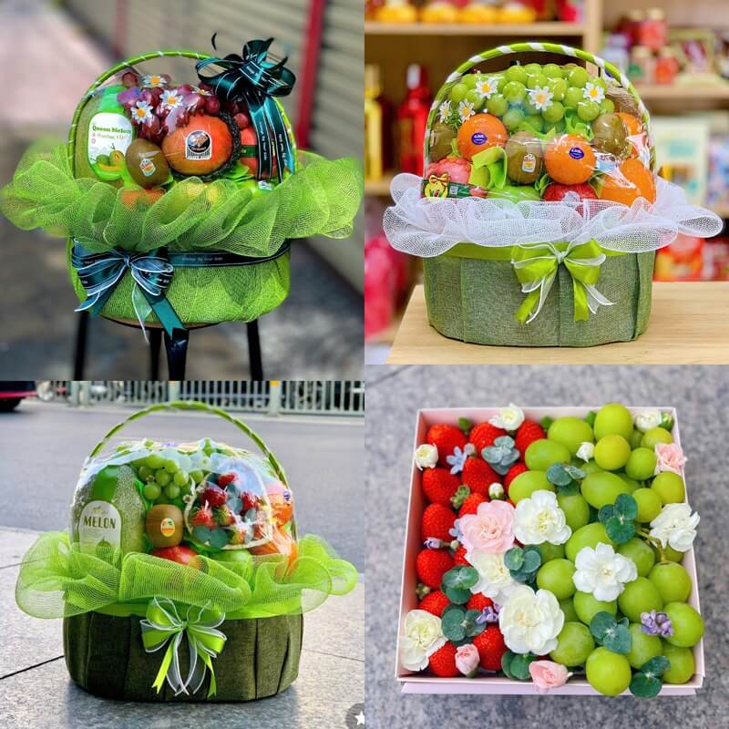 Các mẫu giỏ trái cây quà tặng màu xanh lá