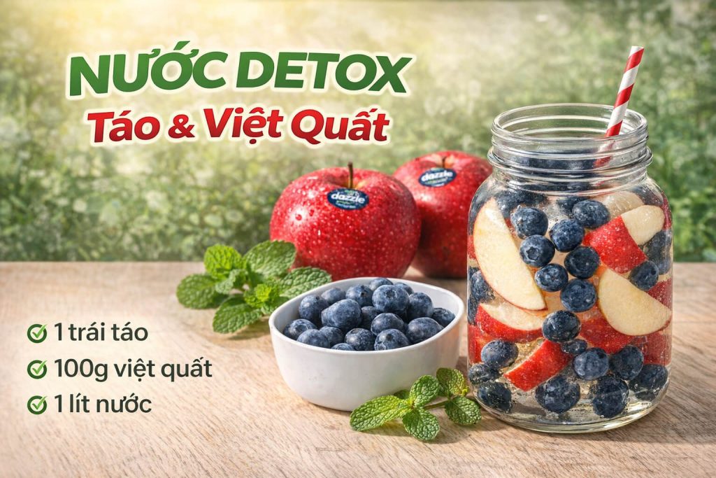 công thức detox táo và việt quất