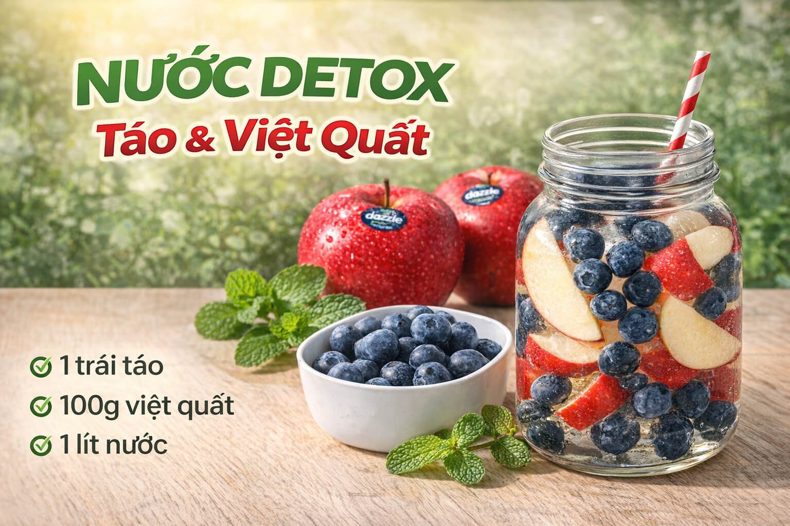 công thức detox táo và việt quất